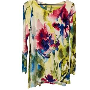 Soft Surroundings Women's Watercolor Top Blouse‎ 3/4 Sleeve Small Boatneck